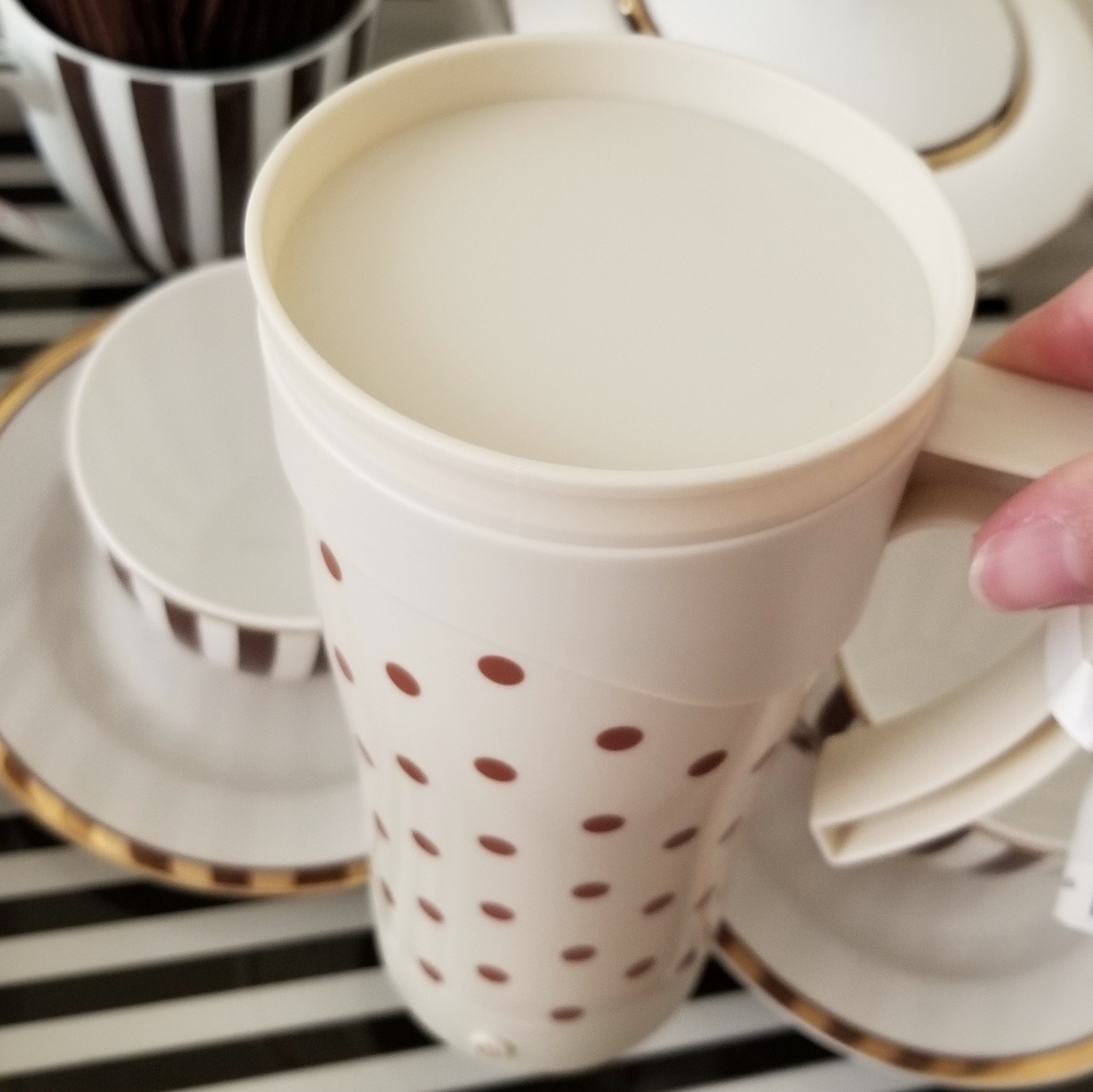 ❗Henri Bendel Style Brown Polka Dot Self Stirring Tumbler 13.5 fl oz❗